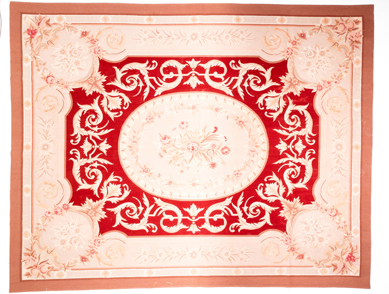 Tapiz Aubusson de lujo convertido en alfombra. Diseño floral clásico. Hecho a mano. Añade elegancia a cualquier habitación.