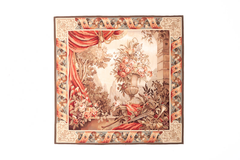 Tapiz Aubusson de lujo. Diseño floral clásico. Hecho a mano. Añade elegancia a cualquier habitación.